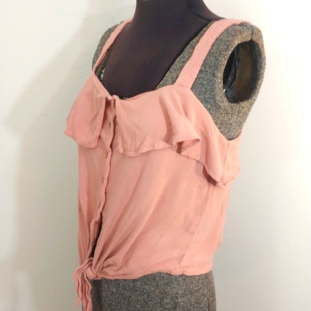 FOREVER 21 M Pink Ruffle Buttom Down Tie Front Beachy Tank
